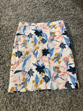 J. Crew White Floral Pencil Skirt with Navy, Blush, Blue & Mustard Accents